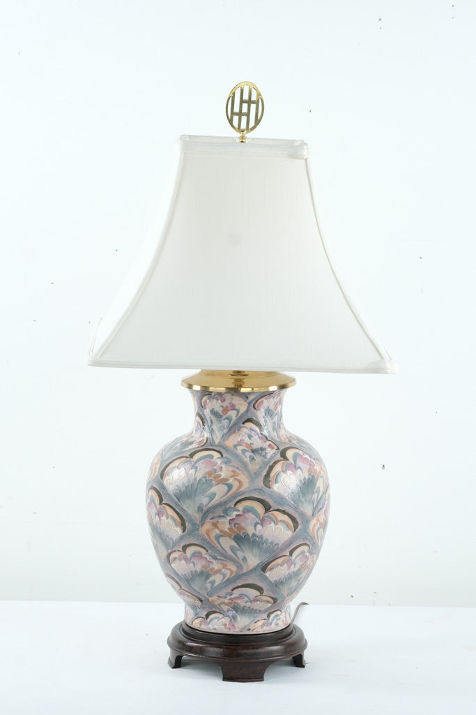 Heyward House Hand Painted Lamp – 29” Tall, Pastel Fan Design with White Shade