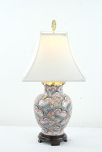 Load image into Gallery viewer, Heyward House Hand Painted Lamp – 29” Tall, Pastel Fan Design with White Shade
