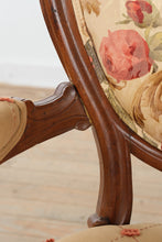 Load image into Gallery viewer, French Louis XV Style Upholstered Accent Chairs Pair Floral Back Tufted Seats
