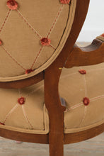 Load image into Gallery viewer, French Louis XV Style Upholstered Accent Chairs Pair Floral Back Tufted Seats
