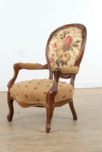 Load image into Gallery viewer, French Louis XV Style Upholstered Accent Chairs Pair Floral Back Tufted Seats
