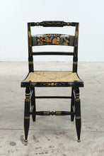 Load image into Gallery viewer, Vintage Authentic Hitchcock by Lacks Black Gold Stenciled Rush Seat Side Chair
