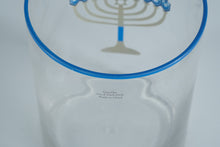 Load image into Gallery viewer, Gentle Hanukkah Menorah Glass Hurricane Candle Holder – Blue &amp; Silver Trim
