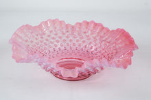 Load image into Gallery viewer, Fenton Pink Opalescent Hobnail Ruffled Bowl 10 5 Inch Art Glass
