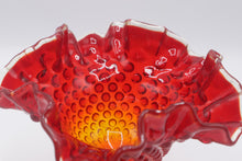 Load image into Gallery viewer, Vintage Amberina Hobnail Compote Pedestal Bowl Ruffled Glass Dish
