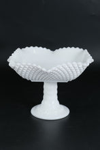 Load image into Gallery viewer, Milk Glass Square Pedestal Compote with Diamond Texture and Ruffled Rim
