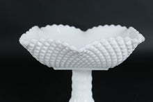 Load image into Gallery viewer, Milk Glass Square Pedestal Compote with Diamond Texture and Ruffled Rim
