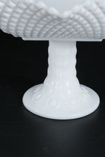 Load image into Gallery viewer, Milk Glass Square Pedestal Compote with Diamond Texture and Ruffled Rim
