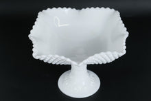 Load image into Gallery viewer, Milk Glass Square Pedestal Compote with Diamond Texture and Ruffled Rim
