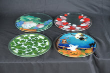 Load image into Gallery viewer, Peggy Karr Fused Glass Holiday Seasonal Plates Set of 4 Easter Halloween Valentines Saint Patricks Day 11 Inch
