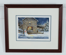 Load image into Gallery viewer, William Mangum Signed Print – “Holiday Retreat” Framed Winter Cabin Scene (Personalized)
