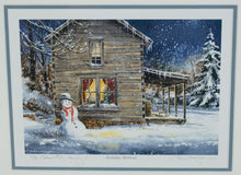 Load image into Gallery viewer, William Mangum Signed Print – “Holiday Retreat” Framed Winter Cabin Scene (Personalized)
