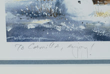 Load image into Gallery viewer, William Mangum Signed Print – “Holiday Retreat” Framed Winter Cabin Scene (Personalized)
