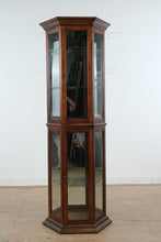 Load image into Gallery viewer, Home Meridian Mahogany Finish Lighted Corner Curio Cabinet with Glass Shelves
