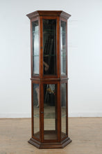 Load image into Gallery viewer, Home Meridian Mahogany Finish Lighted Corner Curio Cabinet with Glass Shelves
