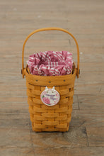 Load image into Gallery viewer, Longaberger 1995 Horizon of Hope Basket w/ Pink Stripe Liner, Protector &amp; Ceramic Tie-On – Handwoven USA (4&quot;)
