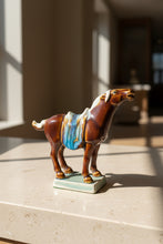 Load image into Gallery viewer, Chinese Tang Style Sancai Glazed Ceramic Horse Figurine Brown Blue
