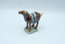 Load image into Gallery viewer, Chinese Tang Style Sancai Glazed Ceramic Horse Figurine Brown Blue
