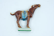 Load image into Gallery viewer, Chinese Tang Style Sancai Glazed Ceramic Horse Figurine Brown Blue
