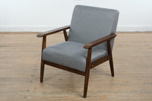 Load image into Gallery viewer, Hudson Mid-Century Modern Accent Chair with Solid Wood Arms &amp; Gray Upholstery
