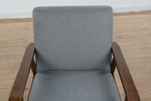 Load image into Gallery viewer, Hudson Mid-Century Modern Accent Chair with Solid Wood Arms &amp; Gray Upholstery
