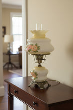 Load image into Gallery viewer, Vintage Floral Milk Glass Hurricane Lamp Rose Flowers 21 Inch
