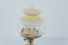 Load image into Gallery viewer, Vintage Floral Milk Glass Hurricane Lamp Rose Flowers 21 Inch
