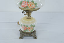 Load image into Gallery viewer, Vintage Floral Milk Glass Hurricane Lamp Rose Flowers 21 Inch
