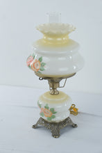 Load image into Gallery viewer, Vintage Floral Milk Glass Hurricane Lamp Rose Flowers 21 Inch
