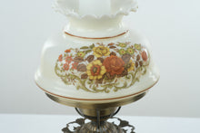 Load image into Gallery viewer, Vintage Electric Hurricane Lamp with Floral Glass Base &amp; Shade – Dual Light Feature (Upper Needs Repair)
