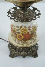 Load image into Gallery viewer, Vintage Electric Hurricane Lamp with Floral Glass Base &amp; Shade – Dual Light Feature (Upper Needs Repair)
