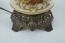 Load image into Gallery viewer, Vintage Electric Hurricane Lamp with Floral Glass Base &amp; Shade – Dual Light Feature (Upper Needs Repair)
