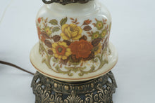 Load image into Gallery viewer, Vintage Electric Hurricane Lamp with Floral Glass Base &amp; Shade – Dual Light Feature (Upper Needs Repair)
