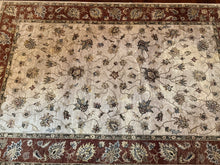 Load image into Gallery viewer, Pakistani Hand-Knotted Wool Area Rug in Ivory Field with Rust Floral Border
