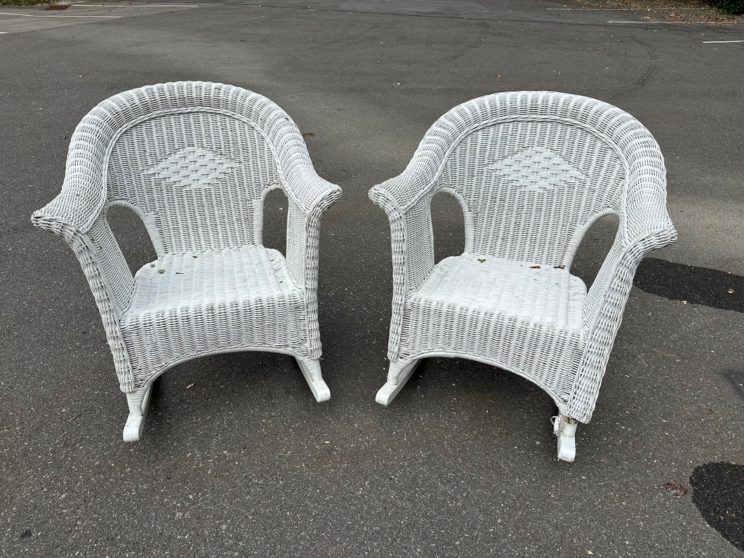 Pair of White Wicker Rocking Chairs – 30
