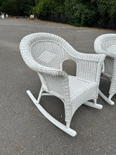 Load image into Gallery viewer, Pair of White Wicker Rocking Chairs – 30&quot; W x 35&quot; D x 35&quot; H (16&quot; Seat Height)
