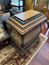 Load image into Gallery viewer, Asian Toleware Hand-Painted Lacquer Wood &amp; Tin Storage Box Cabinet
