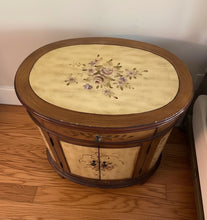 Load image into Gallery viewer, Hand-Painted Oval Cabinet Nightstand with Floral Motif
