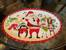 Load image into Gallery viewer, Pier 1 Hand-Painted Christmas Platter 16” x 10” Santa Snowman Penguin Reindeer Oval Dish
