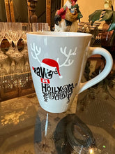 Load image into Gallery viewer, Pier 1 “Have a Holly Jolly Christmas” Reindeer Mug Gray Holiday Coffee Cup 6” Tall
