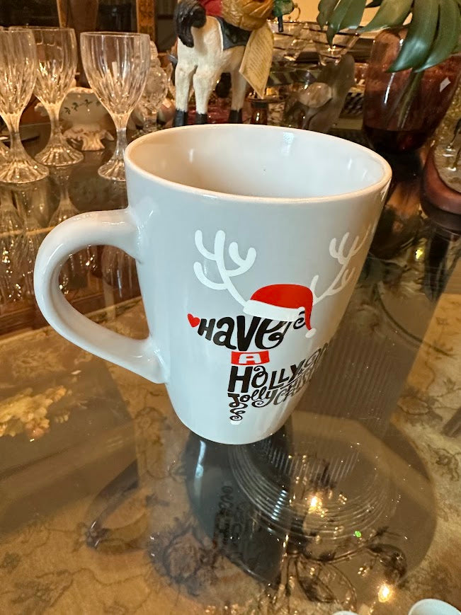 Pier 1 Have a Holly Jolly Christmas Reindeer Mug Gray Holiday Coffee   Craze Furniture and Antiques