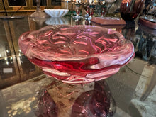 Load image into Gallery viewer, Cranberry Art Glass Bowl | Sculptural Swirl Design | 5” Round Decorative Dish
