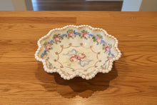 Load image into Gallery viewer, Antique Milk Glass Beaded Edge Trinket Dish | Hand-Painted Floral &amp; Gold Gilt | Victorian Style Bowl
