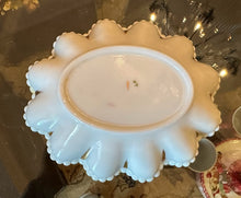 Load image into Gallery viewer, Antique Milk Glass Beaded Edge Trinket Dish | Hand-Painted Floral &amp; Gold Gilt | Victorian Style Bowl
