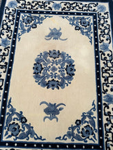 Load image into Gallery viewer, Blue and Ivory Oriental Style Area Rug Floral Medallion Fringe Rug 48 x 66
