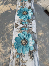 Load image into Gallery viewer, Long Floral Runner Rug Teal Blue Flowers Marble Pattern 24 x 126 Non Slip Backing
