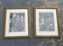 Load image into Gallery viewer, Framed Impressionist Floral Garden Art Prints Set of Two Gold Frames 13 x 16
