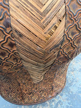 Load image into Gallery viewer, Large Decorative Planter with Woven Reed Panels and Embossed Tribal Motif
