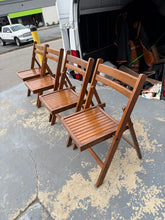 Load image into Gallery viewer, Set of Four Mid-Century Modern (MCM) Wooden Slat Folding Chairs
