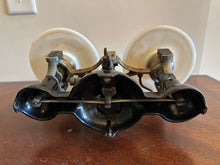 Load image into Gallery viewer, Antique Ohaus Cast Iron Balance Scale with Milk Glass Pans – Apothecary / Laboratory Scale (14” x 6” x 7”)
